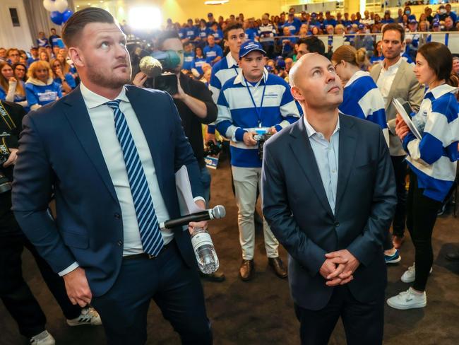 Sam Groth with Australian Federal Treasurer and Member for Kooyong, Josh Frydenberg at the launch of Frydenberg’s campaign for the upcoming 21 May election. Picture: Ian Currie