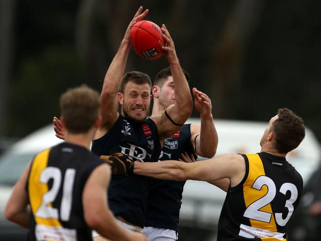 Travis Tuck takes a mark for Berwick. Picture: Stuart Milligan