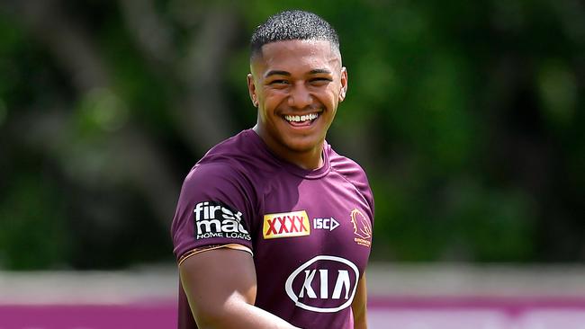 Tesi Niu is seen during a Brisbane Broncos training session at the Clive Berghofer Centre in Brisbane, Friday, February 21, 2020. (AAP Image/Albert Perez) NO ARCHIVING