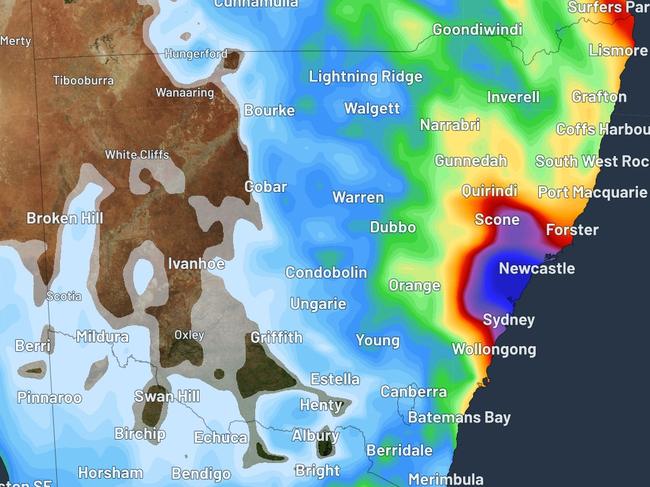 Forecast accumulated rain during the 7 days ending at 4am AEST on Thursday, May 22, according to the ECMWF-HRES model. Picture: Weatherzone