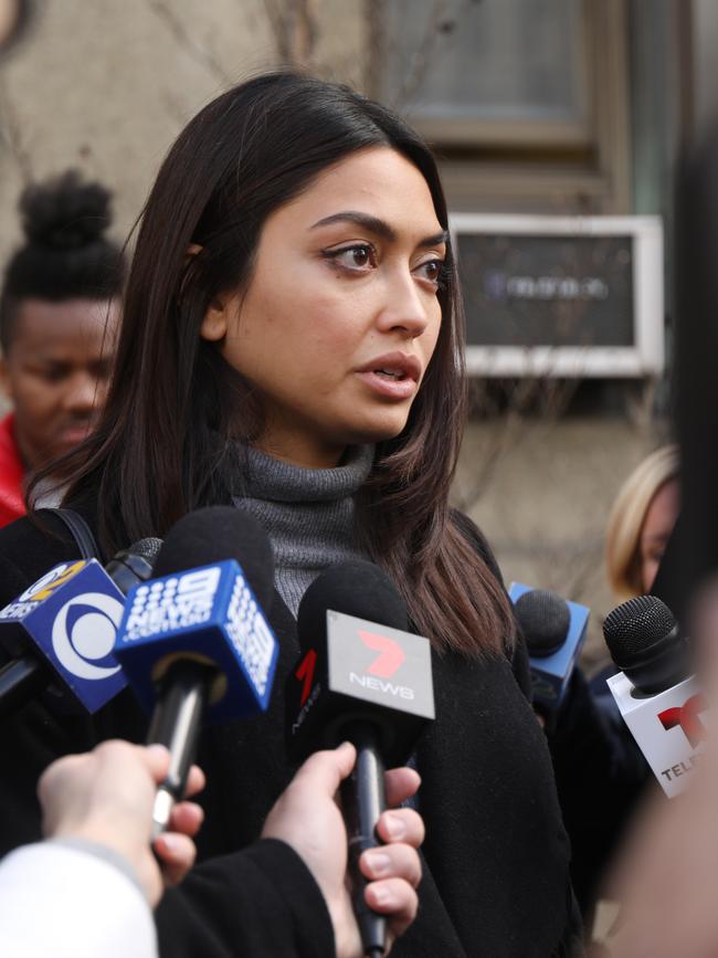 Battilana outside court after Weinstein was found guilty of a criminal sexual act and third degree rape in 2020. Picture: Getty Images