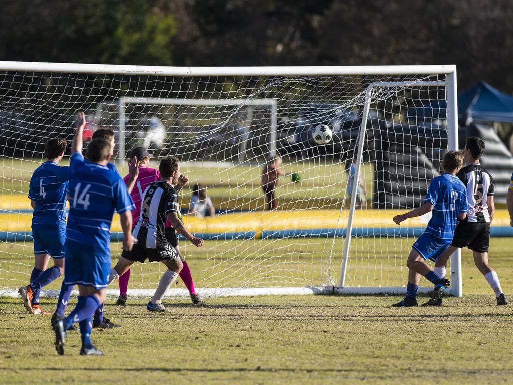 Willowburn had this goal disallowed in the match against Rockville Rovers in Toowoomba Football League Premier Men round 13 at Captain Cook reserve, Sunday, June 20, 2021. Picture: Kevin Farmer