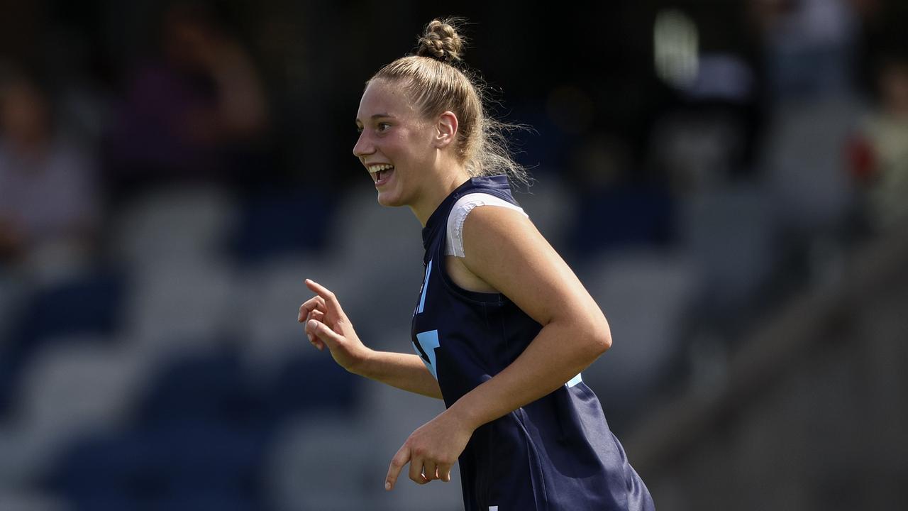 Montana Ham of Vic Metro celebrates a goal during the NAB AFLW U18 National Championships match between Vic Country and Vic Metro. (Photo by Martin Keep/AFL Photos via Getty Images)