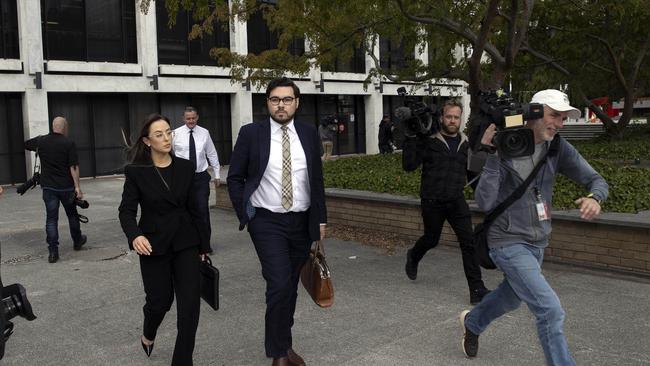 Lehrmann, the man accused of the sexual assault of former Liberal staffer Brittany Higgins, leaving the Magistrates Court in Canberra on Tuesday. Picture: Gary Ramage