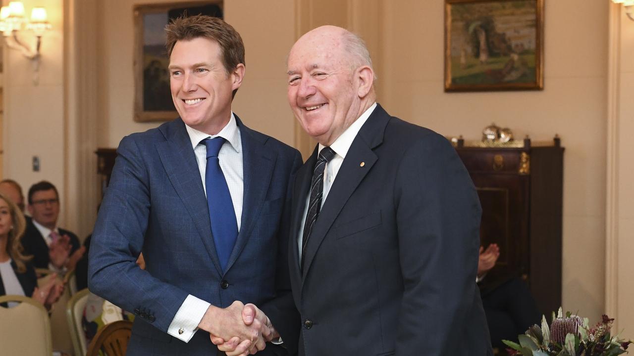 With Australian Governor-General Sir Peter Cosgrove in May 2019. Picture: Lukas Coch/AAP