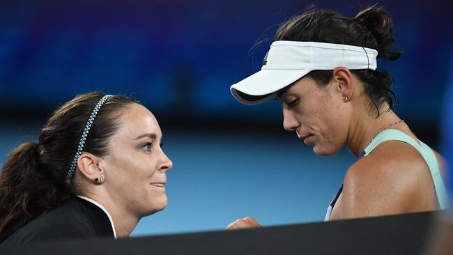 Garbine Muguruza received medical treatment during her final loss to Sofia Kenin.