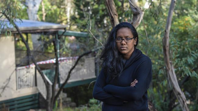 Anjali Habel-Orrell pictured outside her home in Blackwood – which she cannot live in. Picture: Roy VanDerVegt