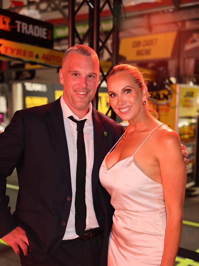 Ben Bartlett and Bel Adderton at the Supercars GC500 Party Under Palms on Pit Lane for Gold Coast at Large. Picture, Portia Large.