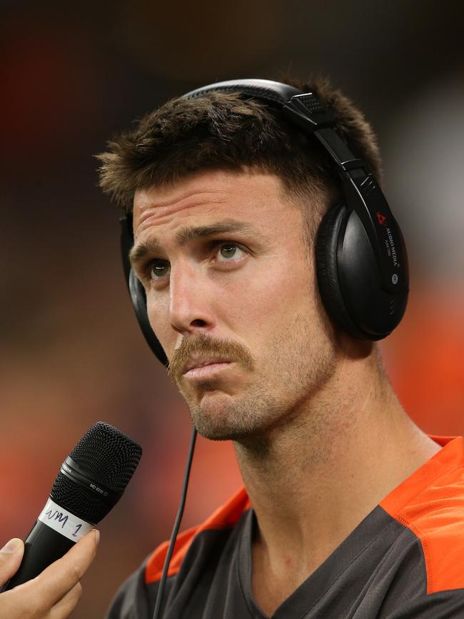 Mitchell Marsh of the Scorchers looks on while doing a post match interview. Picture: Getty Images