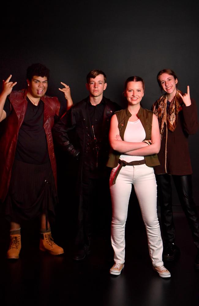 We Will Rock You is on at the Townsville Civic Theatre this weekend. Cast members Joseph Ori, Riley Johnston, Bridget Baxter and Elizabeth Davis. Picture: Evan Morgan