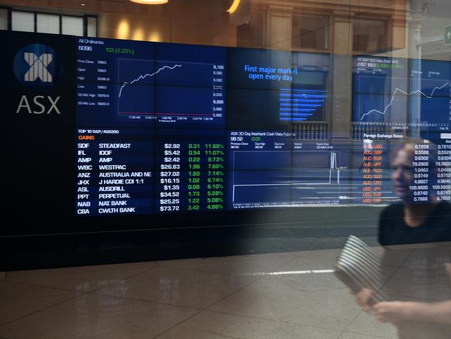 The indicator board at the Australian Securities Exchange (ASX) is seen in Sydney, Tuesday, February 5, 2019. Australia's big four banks have gained more than $20 billion in value after relieved investors welcomed the Kenneth Hayne's royal commission's recommendations by driving the financial sector to what looks like its best day in a decade. (AAP Image/Dan Himbrechts) NO ARCHIVING