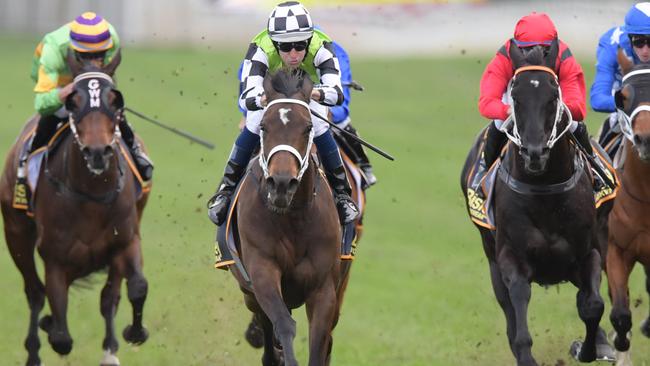 Hugh Bowman guides Unforgotten to a superb win in the Chelmsford Stakes.