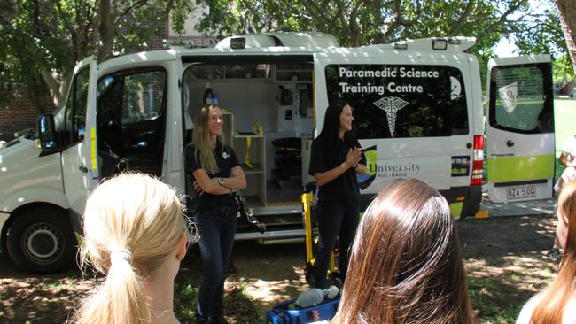 CQ University Paramedic Science Lecturers (l to r) Lisa Hurring and Shannon Delport presenting to Year 12 students at CQ University Gladstone campus Uni Experience day. Picture: Rodney Stevens