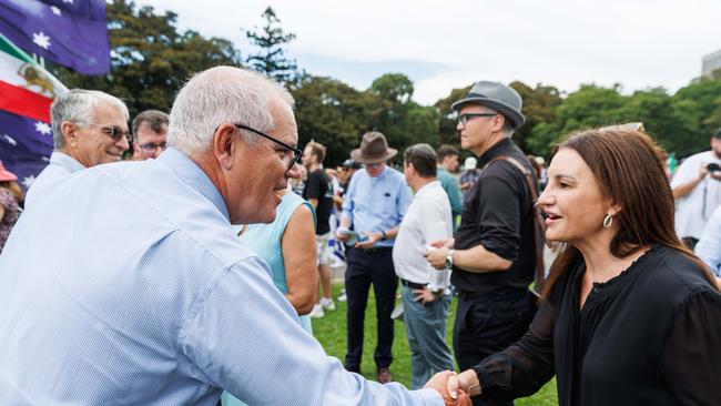 Jacqui Lambie and former PM Scott Morrison were among the speakers at the Sydnew Never Again is Now anti-Semitism rally. Picture: NCA NewsWire / David Swift