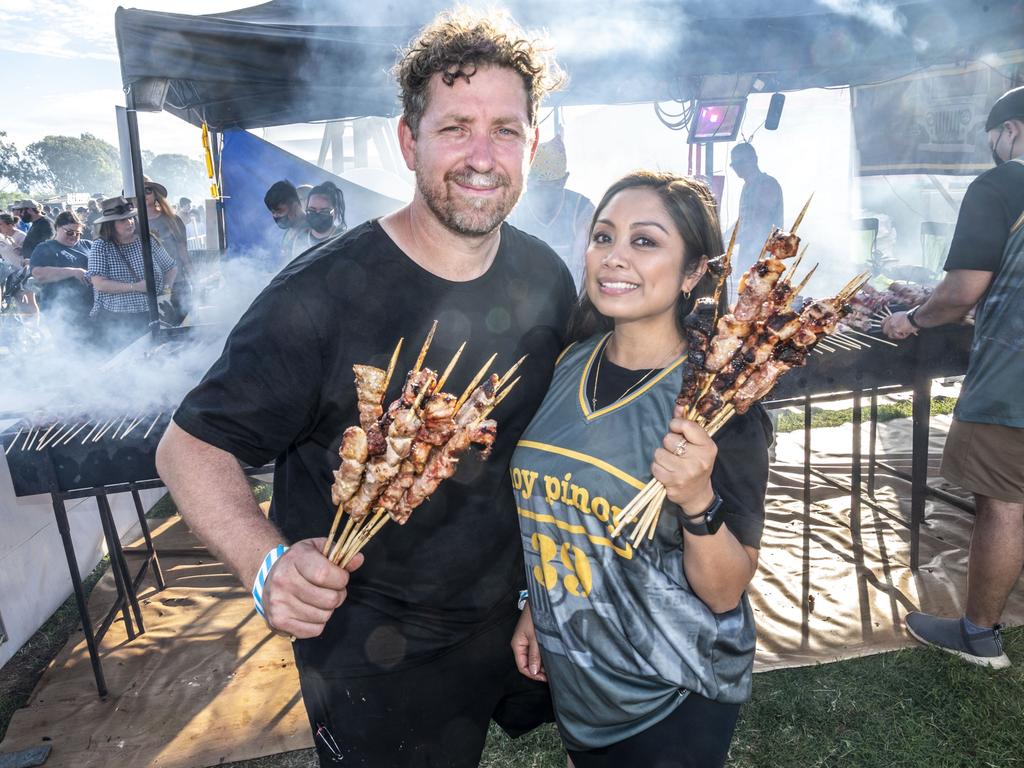 James and Regina Meehan have run Hoy Pinoy in Melbourne since 2013. Meatstock, Toowoomba Showgrounds. Friday, April 8, 2022. Picture: Nev Madsen.