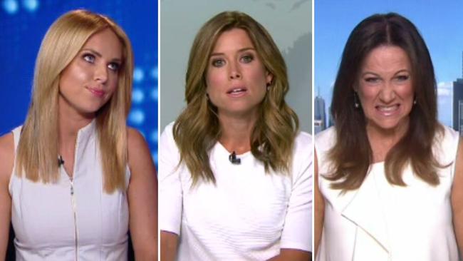 Julie Snook, Amber Sherlock and guest presenter Sandy Rea all in white. Picture: Channel 9