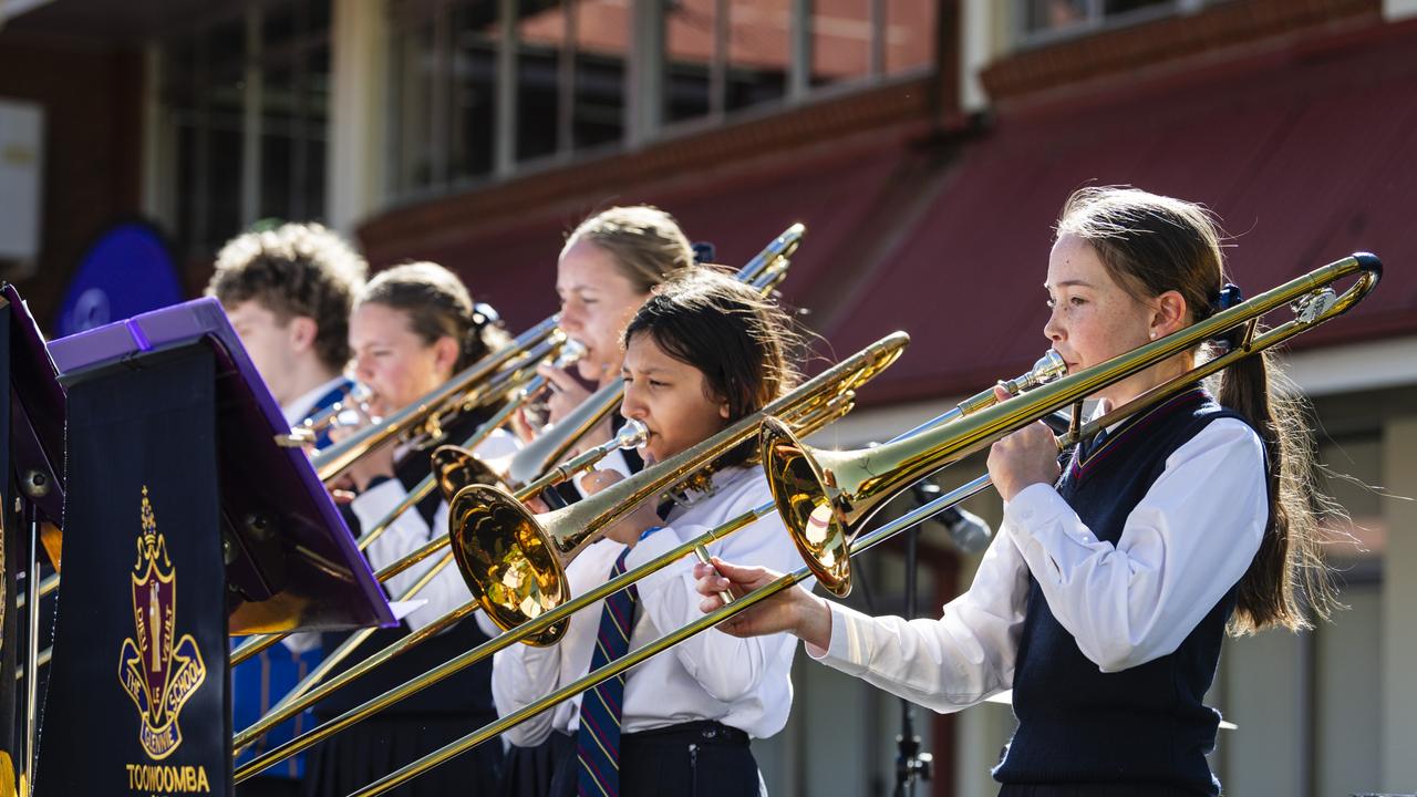 Mabel Hede (right) on stage with The Glennie School big band. Picture: Kevin Farmer