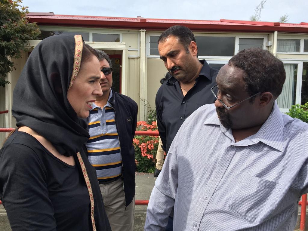 Jacinda Ardern, pictured in conversation with Ahmed Tani, chair of Canterbury Refugee Centre. Picture: New Zealand Herald 