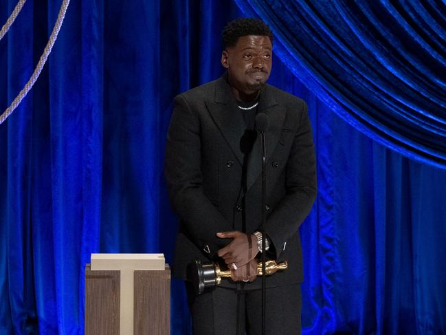 Daniel Kaluuya accepts the Oscar for Best Supporting Actor in Judas and the Black Messiah. Picture: Getty Images