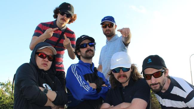 Melbourne bogan-funk band Playlunch performed at the Pelly Bar in Frankston, Melbourne, on December 7. Members Liam Bell, Jerry Li, Dylan Knur, Michael D-Emilio, Tom Kindermann, Austin Richardson. Picture: NewsWire/Clareese Packer.