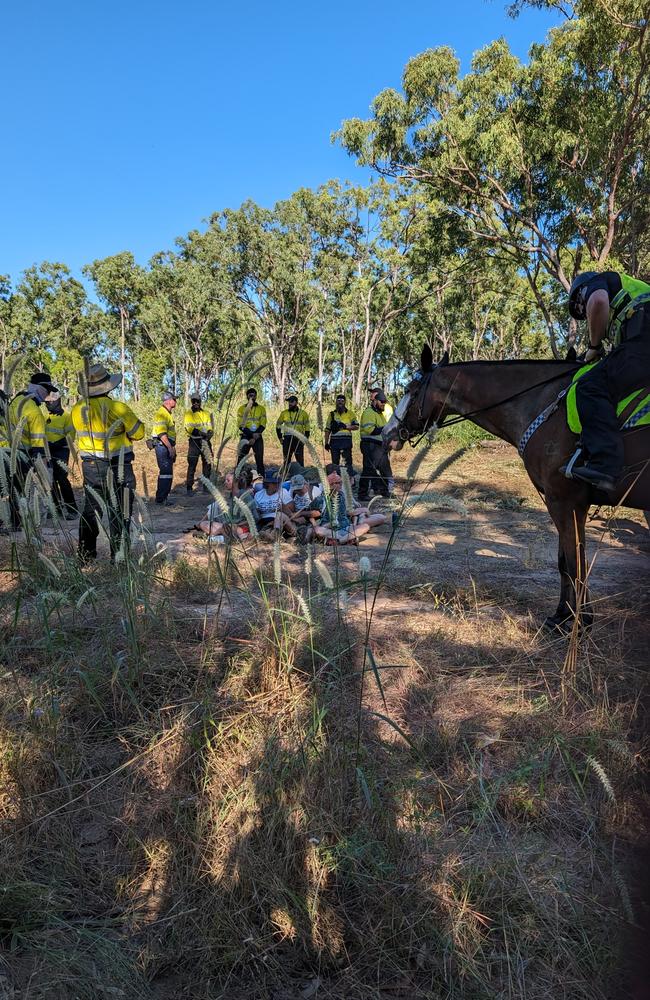 Police arrested up to a dozen Binybara Camp members who attempted to block further land clearing at Lee Point on Wednesday, May 1. Picture: Zizi Averill