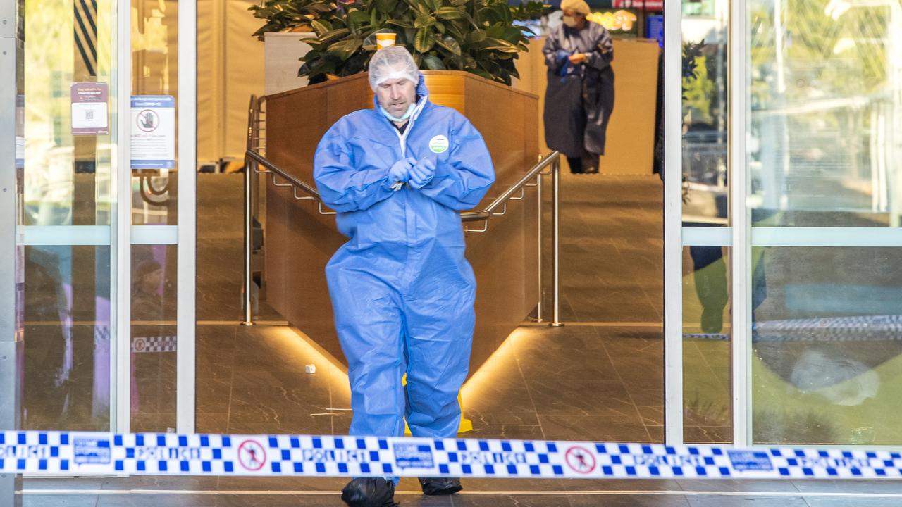 Queensland Police at the Valley Metro complex after a body was discovered at 4am on Monday. Picture: Richard Walker