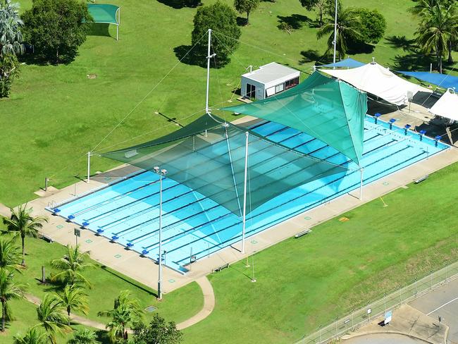 An aerial view of the destruction at Casuarina pool that Cyclone Marcus left upon Darwin residents on Sunday, following Saturday's Category 2 cyclone that hit the Top End.Picture: Justin Kennedy