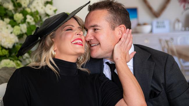 Brad Green and Caty Price prepare for the Melbourne Cup Carnival. Picture: Jason Edwards