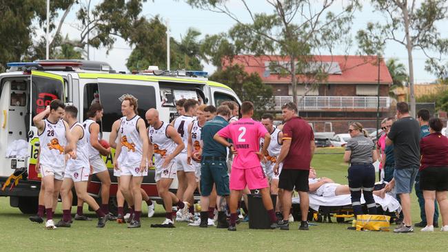 Croad’s injury was an emotional affair for his teammates, leaving some of them in tears. Pic Mike Batterham