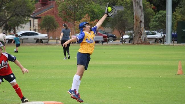 Darian Andronikidis, 12, playing first base. Picture: Supplied