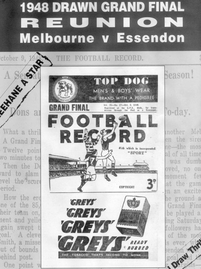 Cover of Football record from drawn 1948 grand final.