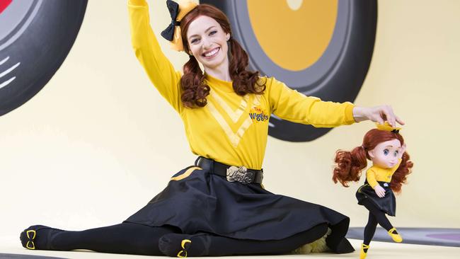 Yellow Wiggle, Emma Watkins, poses with the Emma Ballerina Dancing Doll about to be released. Picture's Darren Leigh Roberts