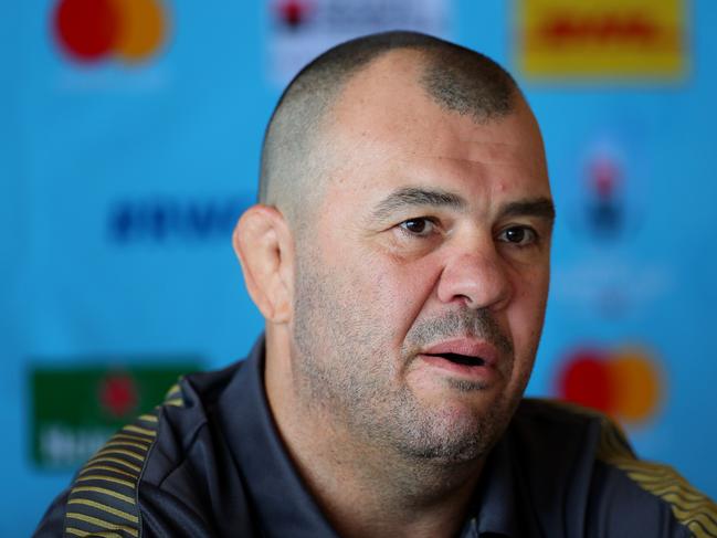 ODAWARA, JAPAN - SEPTEMBER 14:  Michael Cheika, Head Coach of Australia speaks to the media during a 2019 Rugby World Cup arrival press conference on September 14, 2019 in Odawara, Japan. (Photo by Dan Mullan/Getty Images)