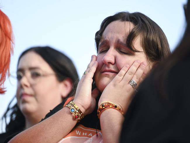 CANBERRA, Australia, NewsWire Photos. April 28, 2024: Protest organiser of the No More! National Rally Against Violence march Sarah Williams at Parliament House in Canberra, as 29 Women have been killed as a result of violence by men already this year. NCA NewsWire / Martin Ollman