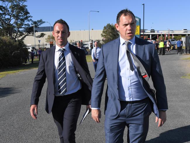 Greyhound Racing NSW CEO Tony Mestrov with the administrator he appointed Grant Carroll. Picture: Simon Bullard.