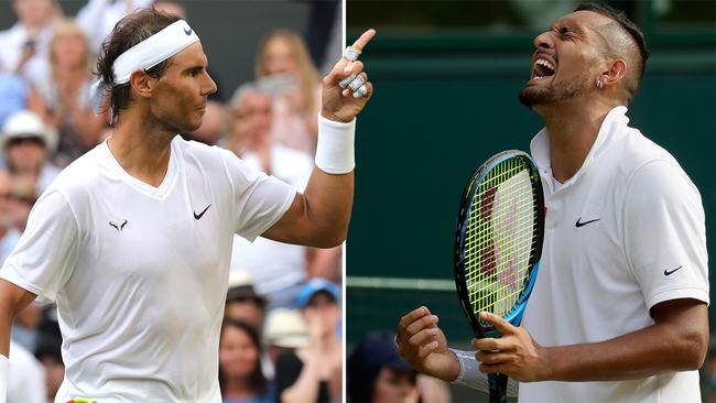 Rafael Nadal and Nick Kyrgios shared a Wimbledon epic overnight. Pictures: Agencies