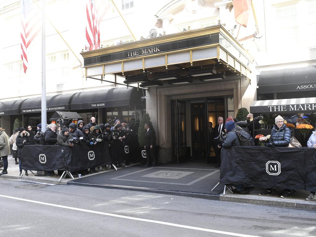 Photographers and reporters brave the near freezing weather outside The Mark Hotel. Picture: Splash News