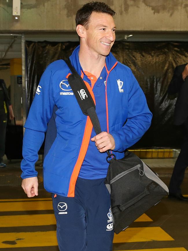 Brent Harvey arrives for game No.427. Picture: Michael Klein