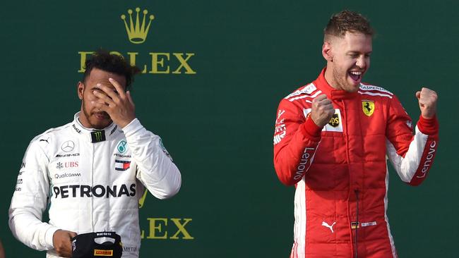 Lewis Hamilton and Sebastian Vettel on the Australian Grand Prix podium.