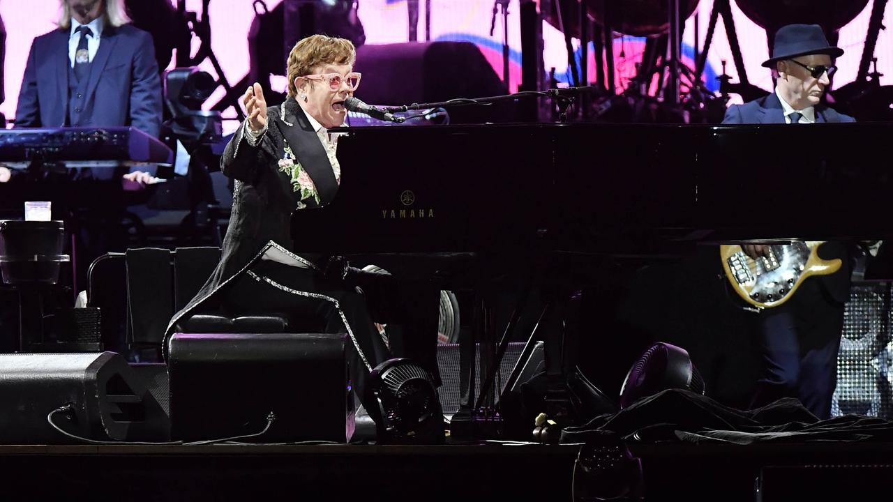 Elton John performing at Suncorp Stadium on Saturday night. Picture: Patrick Woods.