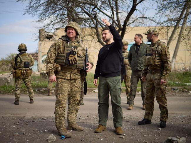 Volodymyr Zelenskyy visits troops in Avdiivka, Donetsk region. Picture: AFP