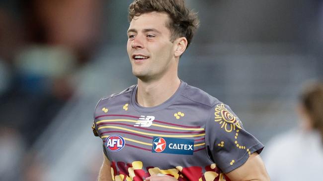 BRISBANE, AUSTRALIA - JUNE 29: Josh Dunkley of the Lions warms up during the 2023 AFL Round 16 match between the Brisbane Lions and the Richmond Tigers at The Gabba on June 29, 2023 in Brisbane, Australia. (Photo by Russell Freeman/AFL Photos via Getty Images)