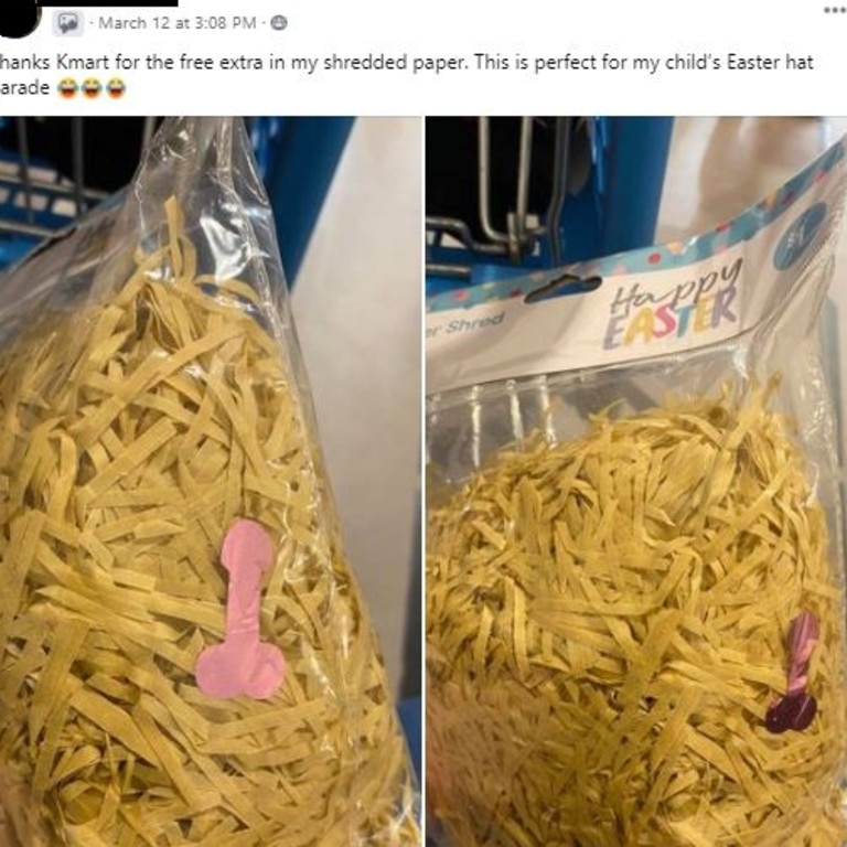 Thousands left in stitches after Kmart shopper shares rude find in Easter shredded paper bag. Picture: Facebook/KmartHacksDecor