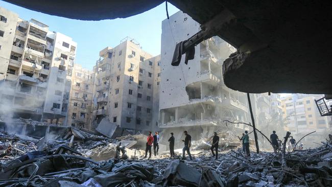 Buildings which were levelled on September 27 by Israeli strikes that targeted and killed Hezbollah leader Hassan Nasrallah in Beirut. Picture: AFP