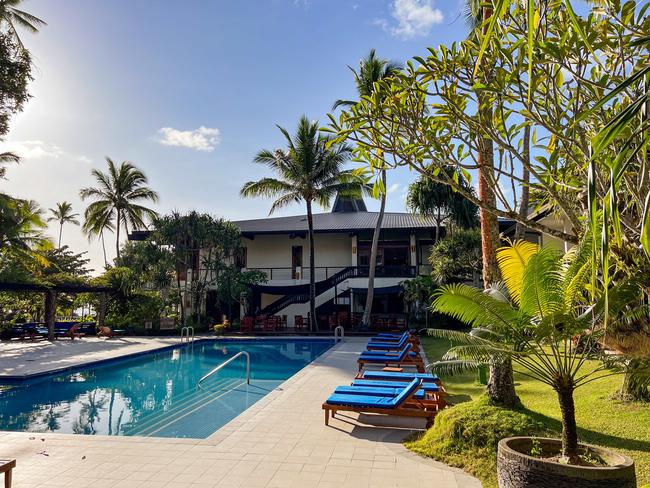 The pool where the poisoned drinks were bought.Four Australians were poisoned in Fiji on Saturday 14 December 2024. They drank Pina Coladas at the Warwick Resort, which were made with Bounty Rum. Picture: Jason Edwards