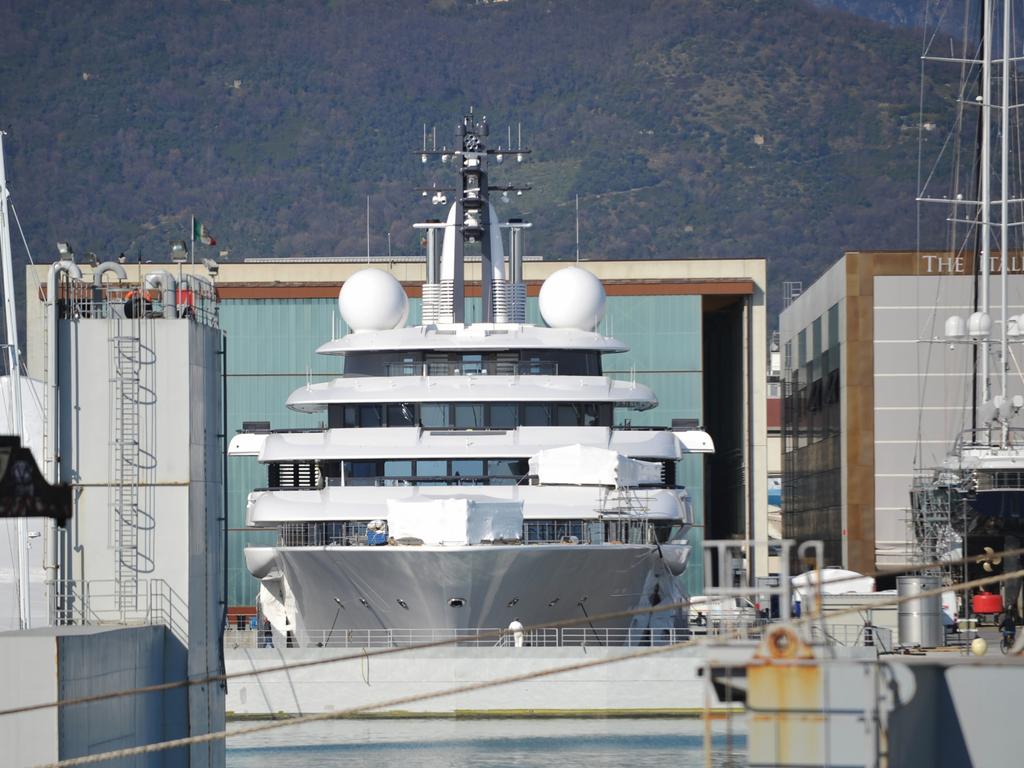 The superyacht 'Scheherazade' while moored in the port at Marina di Carrara. (Photo by Laura Lezza/Getty Images)