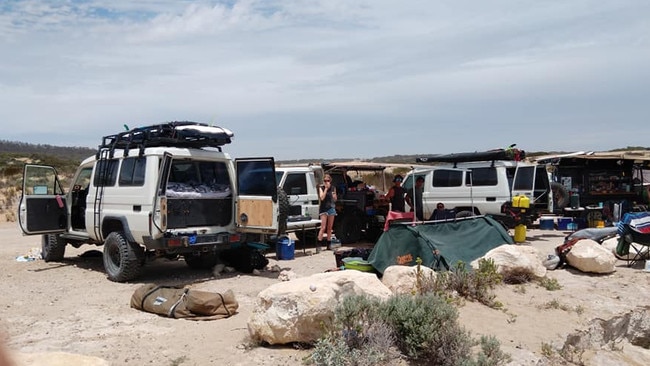 An influx of campers at Greenly Beach near Port Lincoln. Picture: Murray Kelsh