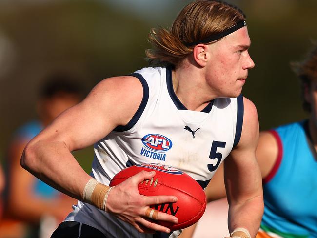 MELBOURNE, AUSTRALIA - JULY 09: Harley Reid of Vic Country in action during the 2023 AFL National Championships match between Vic Country and the Allies at RSEA Park on July 09, 2023 in Melbourne, Australia. (Photo by Graham Denholm/AFL Photos via Getty Images)