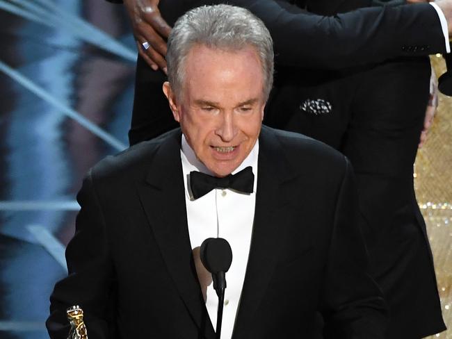 Warren Beatty tries to explain what went wrong. Picture: Getty Images