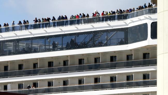 The Coronavirus (COVID - 19) has heavily disrupted the cruise ship industry. Pictured is the MSC Magnifica (berthed) while the Sea Princess prepares to dock. Passengers aboard the Magnifica are not allowed to disembark. Picture: MATT THOMPSON